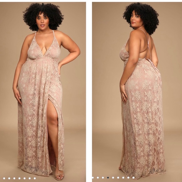 Lulus Dresses & Skirts - Lulus Stolen Moments Dusty Pink Lace-Up Lace Maxi Dress Size XL